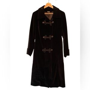 Vintagege Black Long Coat Cotton Velveteen M